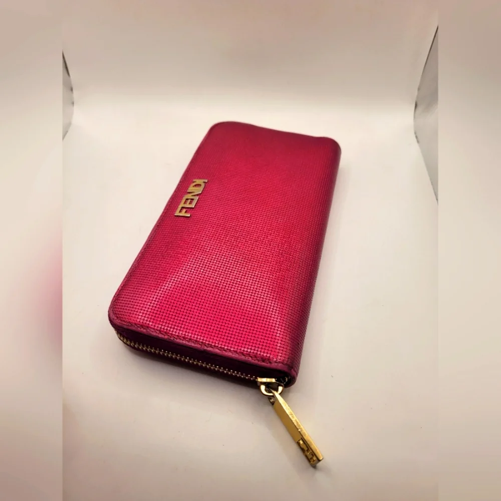Rare Fendi Metallica Hot Pink Zip Around Wallet